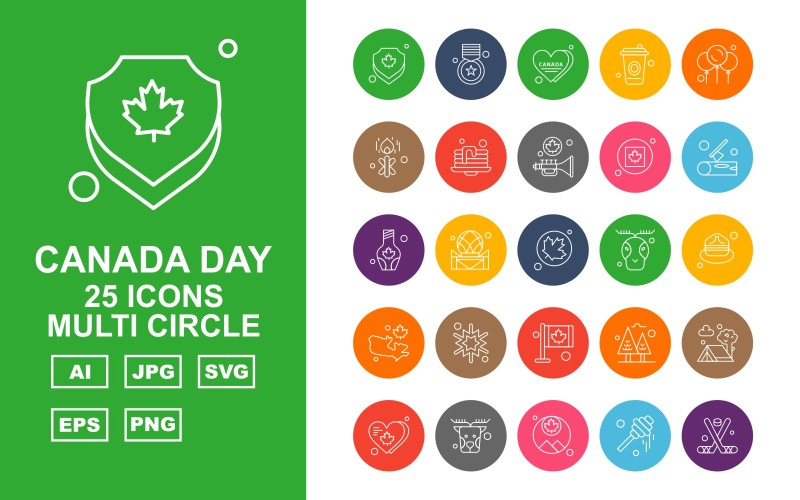 25 Premium Kanada Tag Multi Circle Icon Set