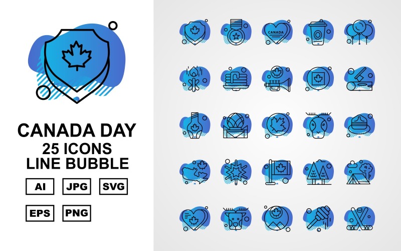 25 Премиум Канадский день Line Bubble Icon Set