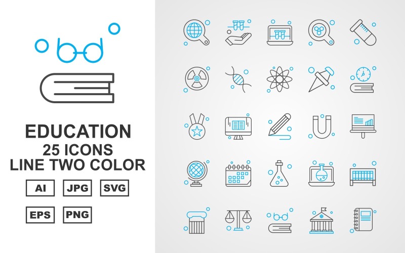 25 prémium oktatási vonal két színű ikon készlet
