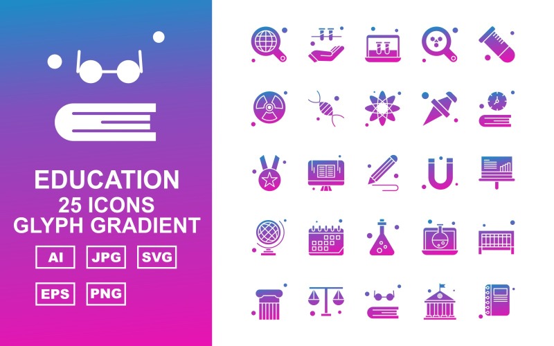 Sada ikon 25 přechodových vzdělávacích glyfových přechodů