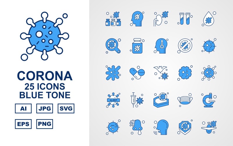 Zestaw ikon 25 Premium Corona Virus Blue Tone