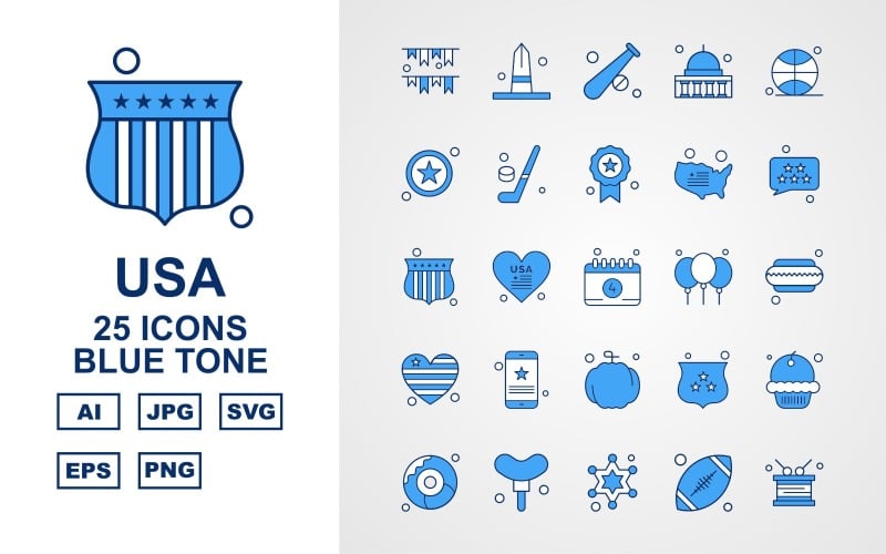 25 Conjunto de ícones Premium USA Blue Tone