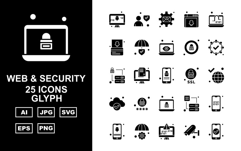 Ensemble d'icônes de 25 glyphes Web et de sécurité Premium