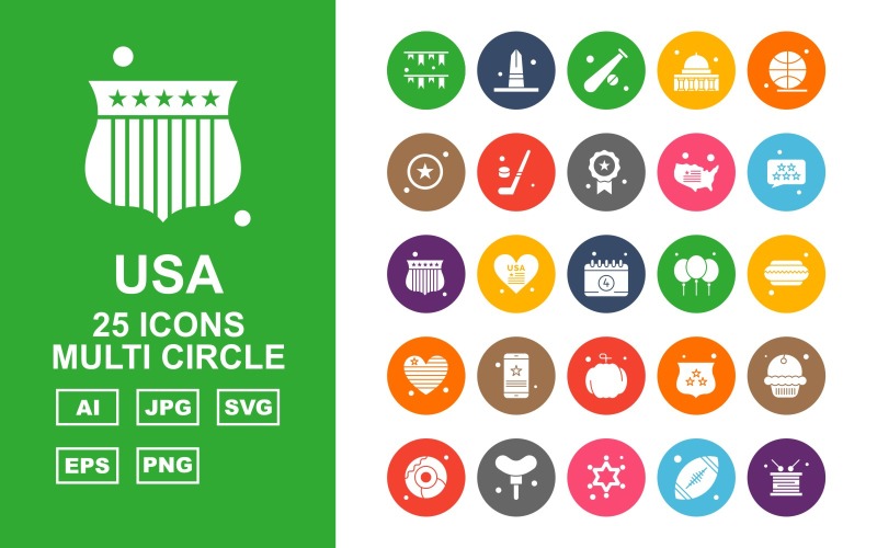 25 Ensemble d'icônes multi-cercle Premium USA