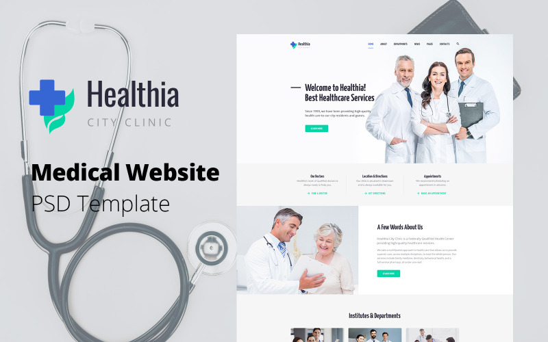 Healthia - lékařská webová stránka PSD šablona