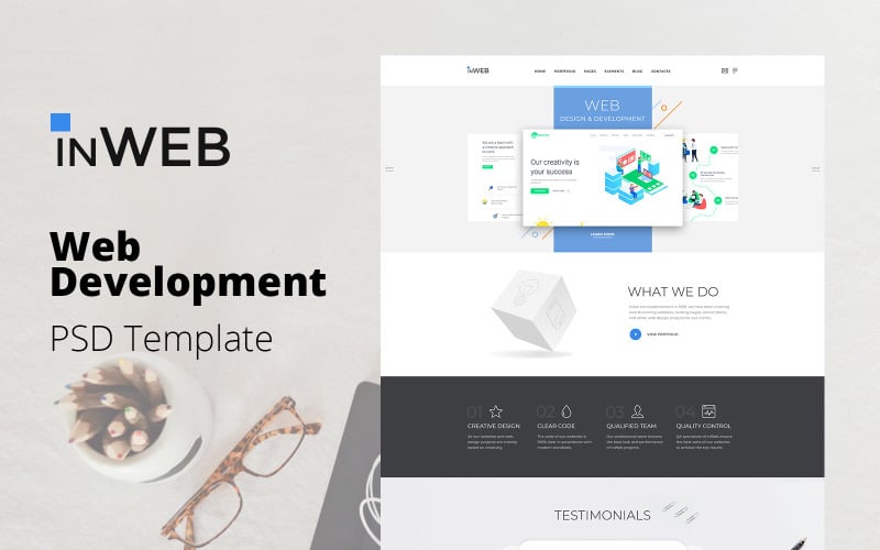 InWeb - Modèle PSD de conception de site Web de développement Web