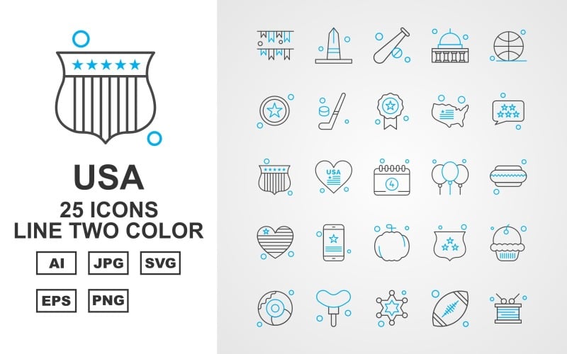Набор иконок 25 Premium USA Line двухцветный