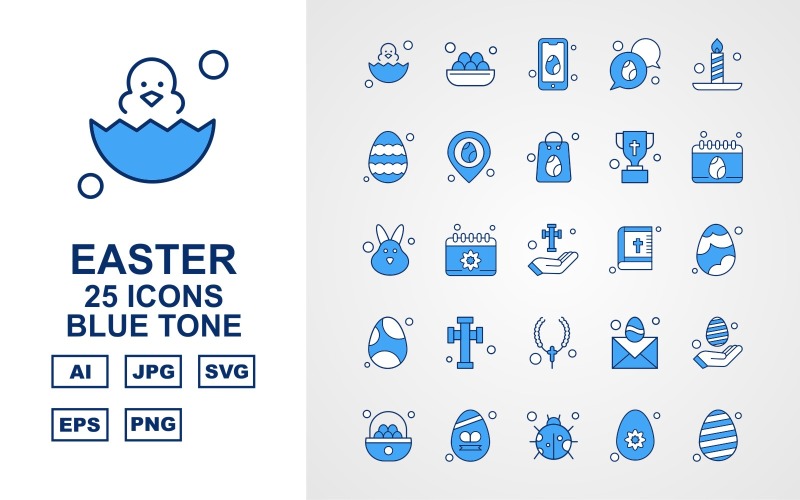 Download Набор иконок "25 Premium Easter Blue Tone Icon Set" / 25 Premium Easter Blue Tone Icon Set - Набор иконок на тему culture egg,calendar,mail,hand,eggs,insect,basket,mobile,chat,candle,location,bag,trophy,rabbit,cross,bible,locket,icon,icons