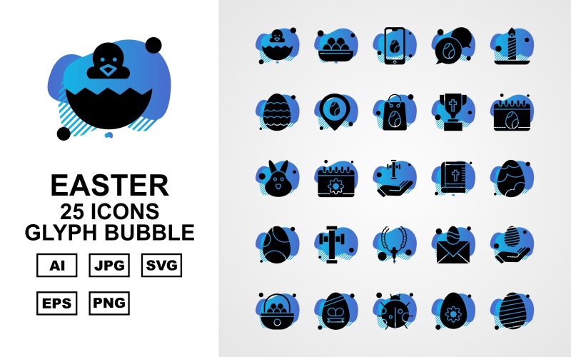 Download Набор иконок "25 Premium Easter Glyph Bubble Icon Set" / 25 Premium Easter Glyph Bubble Icon Set - Набор иконок на тему culture egg,calendar,mail,hand,eggs,insect,basket,mobile,chat,candle,location,bag,trophy,rabbit,cross,bible,locket,icon,icons