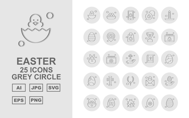 25 premium Pasen grijze cirkel pictogramserie