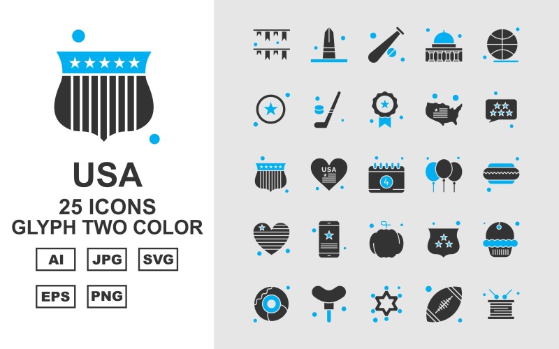 25 преміум США гліфів двох кольорів набір іконок