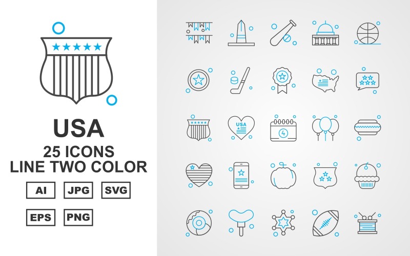 25 Premium USA lijn twee kleuren Icon Set