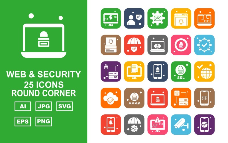 25 Premium Web e sicurezza Round Corner Icon Set