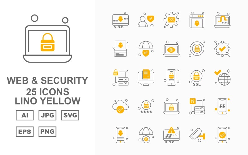 25 Premium Web i bezpieczeństwo Lino żółty zestaw ikon