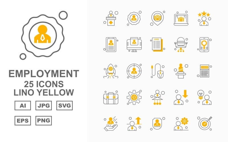 Набор из 25 желтых значков Premium Employment Lino