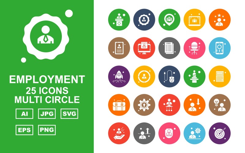 25 Premium-Beschäftigung Multi-Circle-Icon-Set
