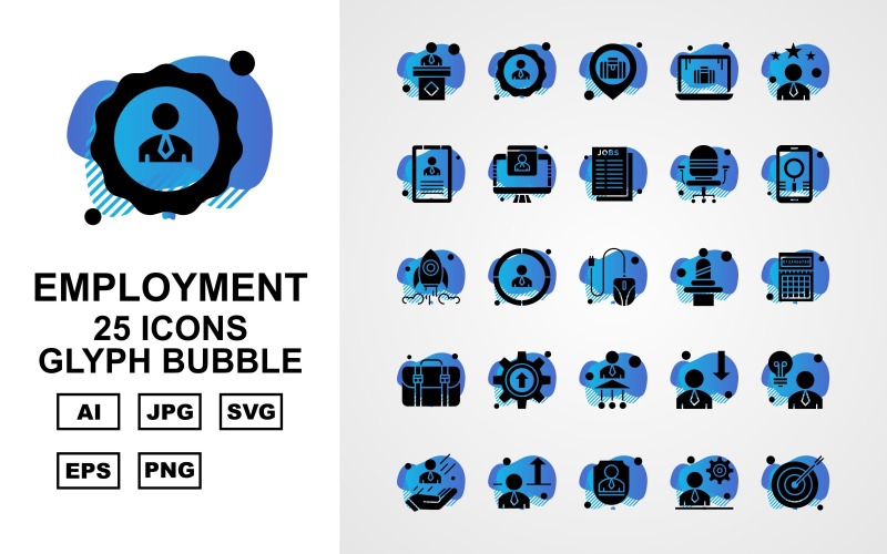 25 zestaw ikon bańka glifów premium zatrudnienia