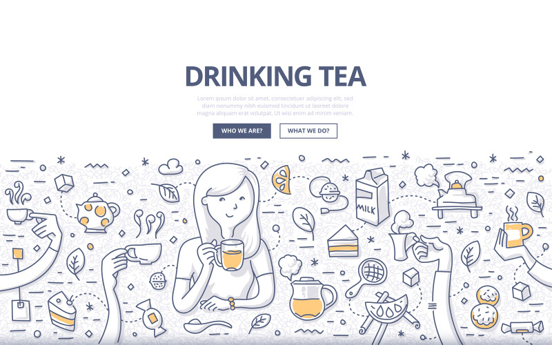 Drinking Tea Doodle Concept - Vector Image