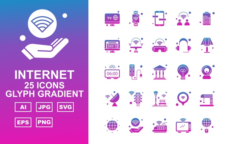 Набор из 25 иконок градиента глифов Premium Internet II