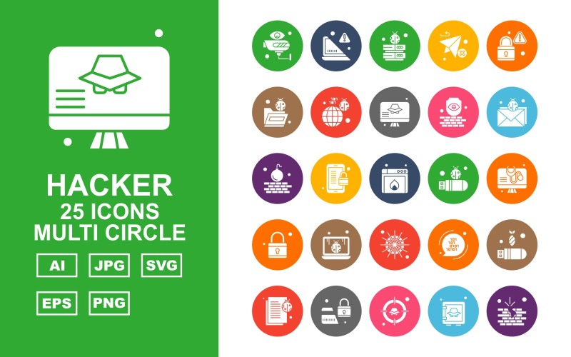 Набор из 25 значков Premium Hacker Multi Circle
