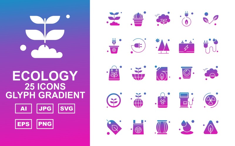 25 Premium Ecology Glyph Gradient Icon Set
