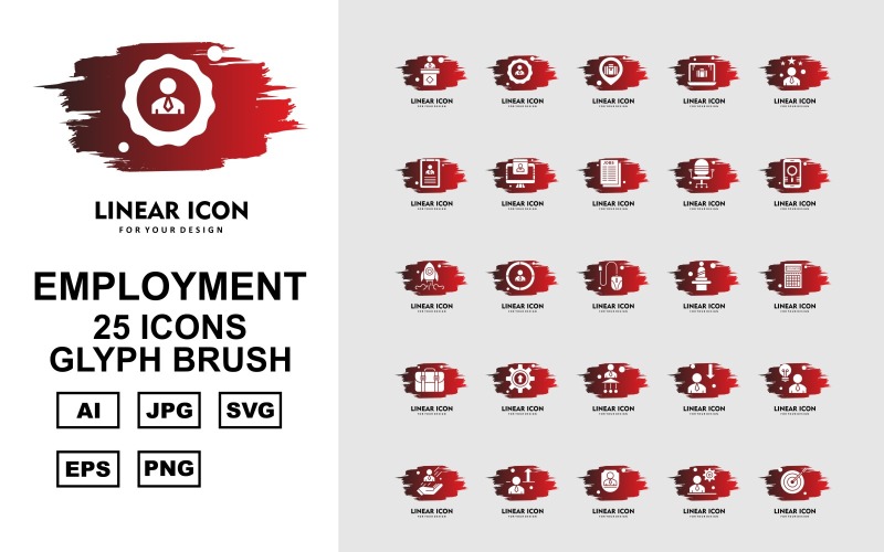 Download Набор иконок "25 Premium Employment Glyph Brush Icon Set" / 25 Premium Employment Glyph Brush Icon Set - Набор иконок lecture,focus,avatar,worker,employee,aim,briefcase,laptop,cv,lcd,curriculum vitae,chair,mobile,rocket,mouse,user,calculator,baggage,setting,icon