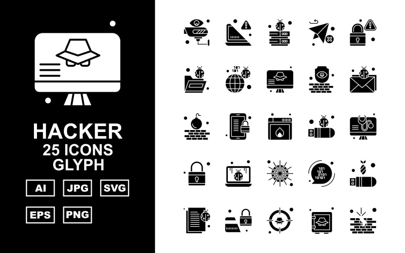 25 Premium-Hacker-Glyphen-Icon-Set