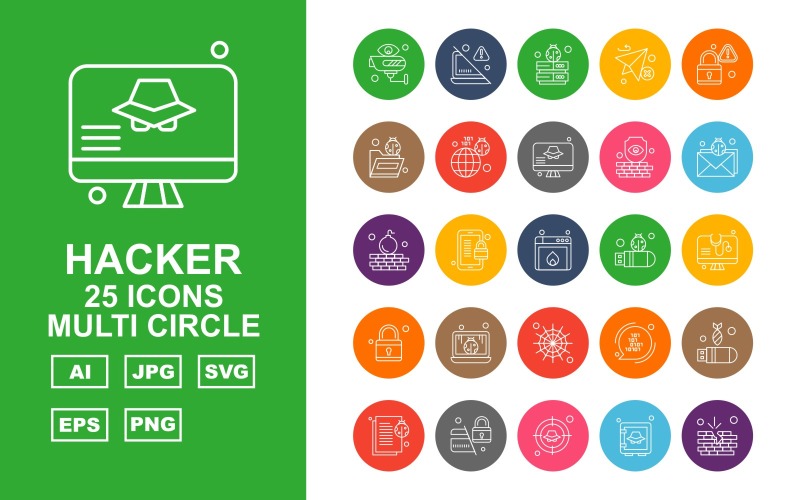25 Преміум хакер Multi Circle Icon Set