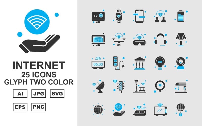 25 Premium Internet II glifo set di icone a due colori