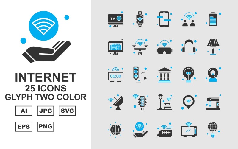 25 Premium Internet II Glyph Two Color Icon Set