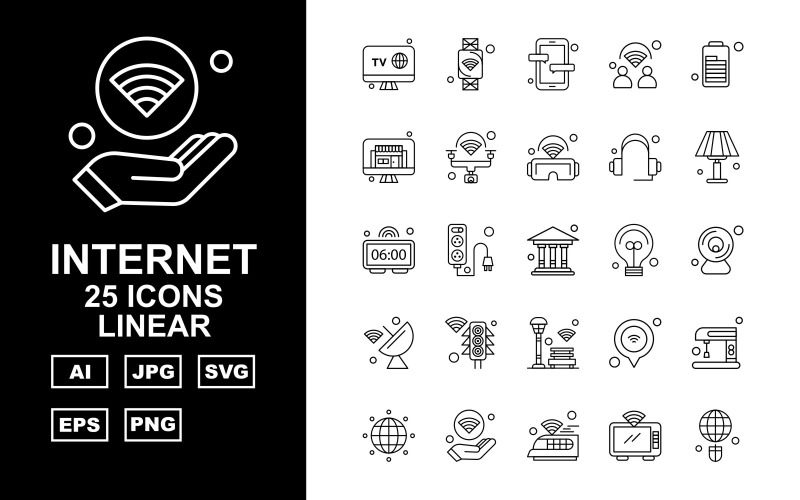 25 Premium Internet II Linear Icon Set