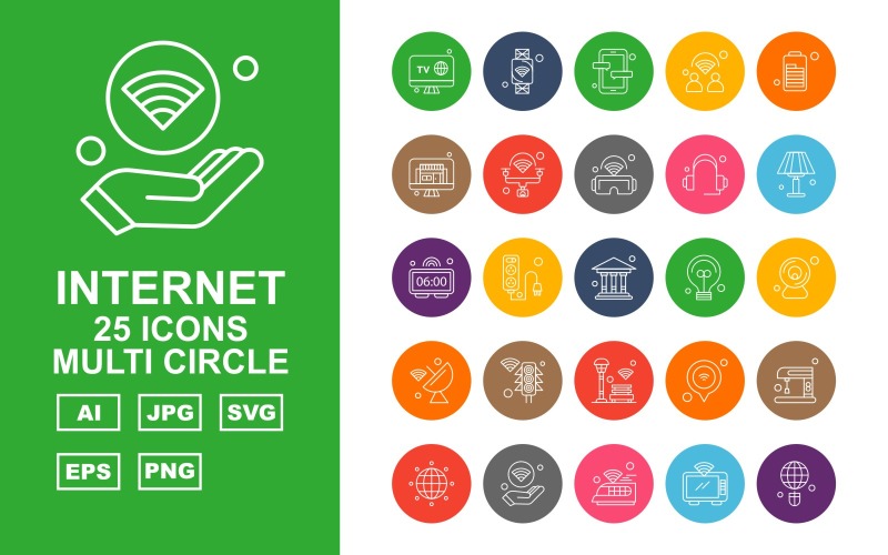 Download Набор иконок "25 Premium Internet II Multi Circle Icon Set" / 25 Premium Internet II Multi Circle Icon Set - Набор иконок на тему финансы lamp,clock,bank,bulb,camera,signal dish,traffic signal,bench,lcd,board,location,coffee machine,earth,hand,iron,microwave,icon,icons