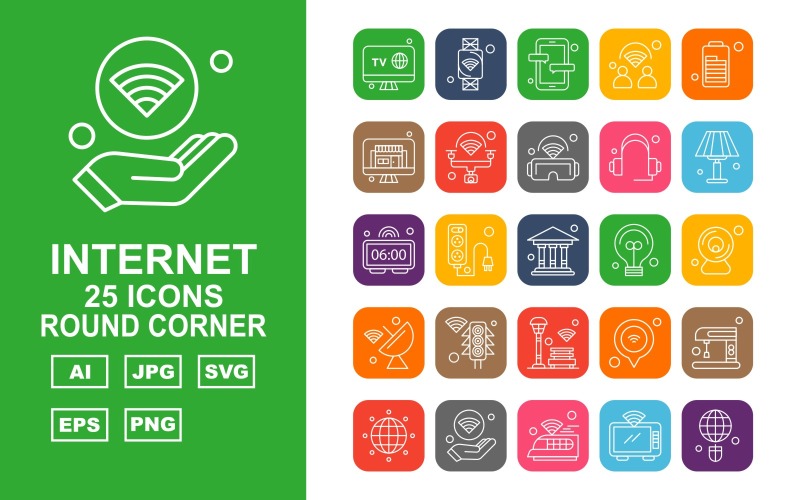 Download Набор иконок "25 Premium Internet II Round Corner Icon Set" / 25 Premium Internet II Round Corner Icon Set - Набор иконок на тему финансы lamp,clock,bank,bulb,camera,signal dish,traffic signal,bench,lcd,board,location,coffee machine,earth,hand,iron,microwave,icon,icons