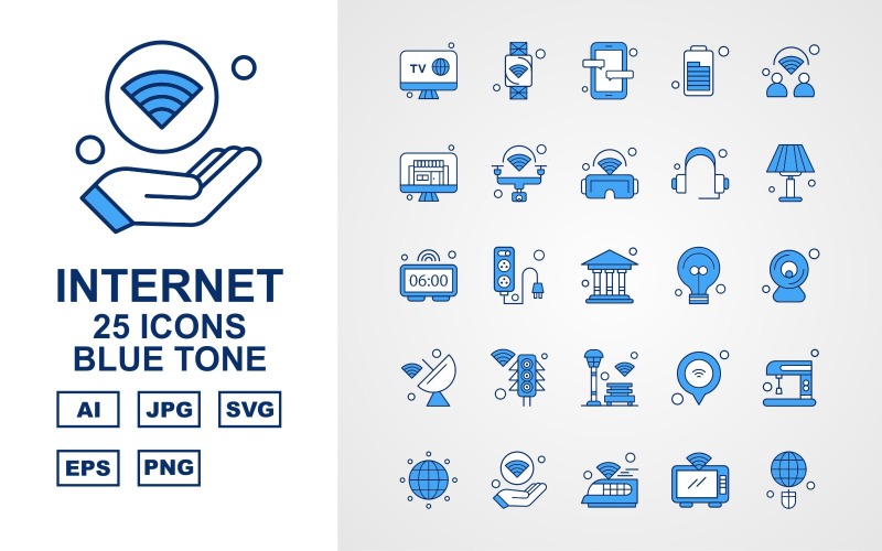 25 Set di icone di tono blu Internet II Premium