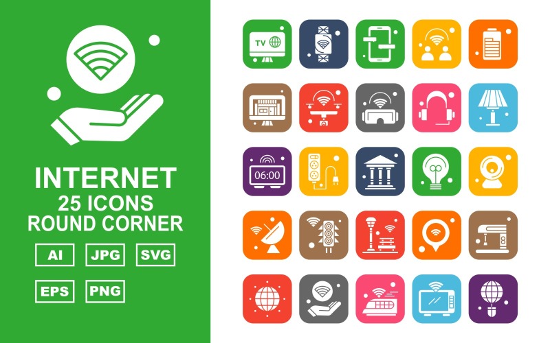 Zestaw ikon 25 Premium Internet II Round Corner