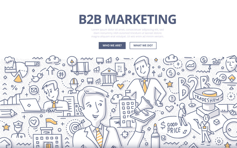 Download Vector "B2B Marketing Doodle Concept - Vector Image" / B2B Marketing Doodle Concept - Vector Image - Vector на тему графика company,corporate,business,marketing,social media,manager,product,advert,communication,doodle,entrepreneur,businessman,profit,partner,purchase,supplies,buying,b2b,relashionship,trade show