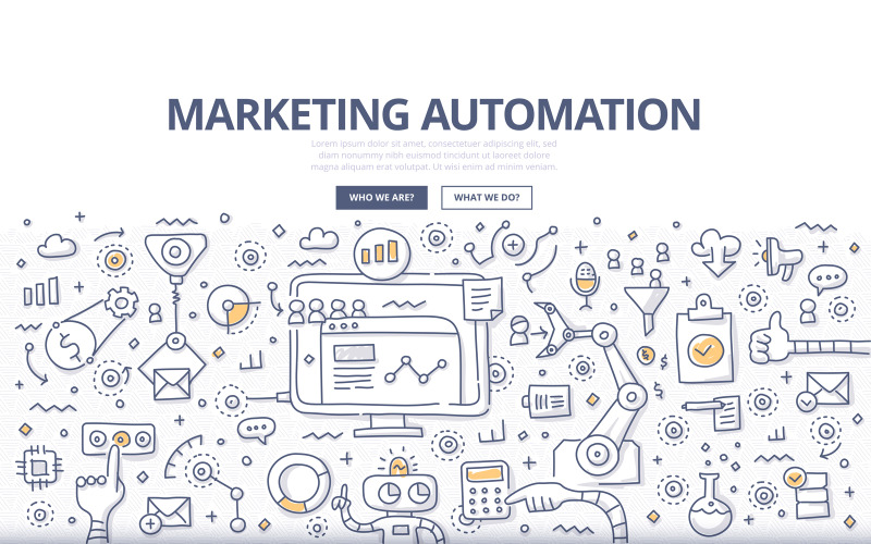 Marketing Automation Doodle Concept - Image vectorielle