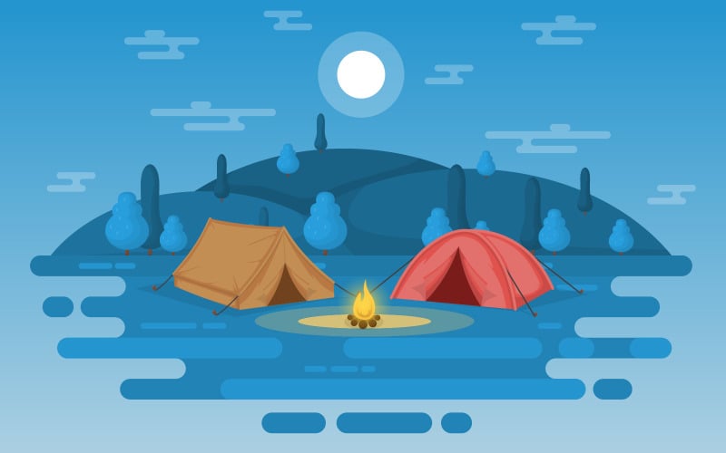 Download Иллюстрация "Camping Mountain Landscape - Illustration" / Camping Mountain Landscape - Illustration - Иллюстрация на тему графика camping,adventure,outdoor,park,mountain,nature,landscape,cartoon,illustration,night,lake,vector,poster,trail,view,art,forest,moon,river,wonderland