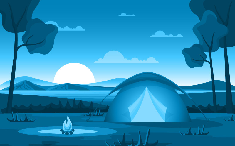 Camping nocturno en la montaña - Ilustración
