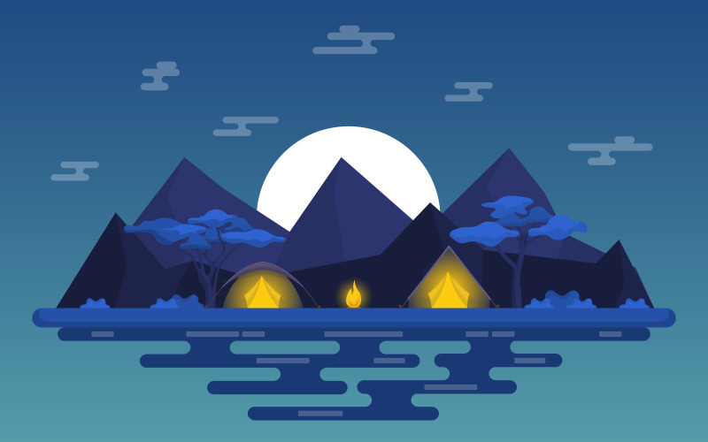 Camping Parklandschap - Illustratie