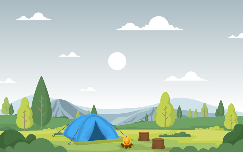 Mountain Camping Landscape - Illustration
