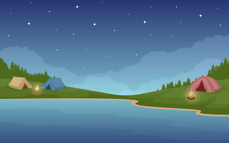 Night Camping Park - ilustrace