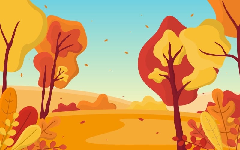 Download Иллюстрация "Autumn Season Panoramic - Illustration" / Autumn Season Panoramic - Illustration - Иллюстрация на тему графика autumn,fall,season,tree,golden,yellow,nature,panoramic,landscape,illustration,vector,background,scene,garden,environment,bright,forest,park,city,art