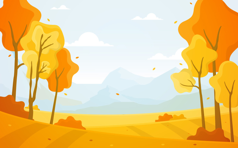 Download Иллюстрация "Autumn Yellow Panoramic - Illustration" / Autumn Yellow Panoramic - Illustration - Иллюстрация на тему графика autumn,fall,season,tree,golden,yellow,mountain,panoramic,landscape,vector,illustration,background,scene,garden,environment,bright,forest,park,city,green
