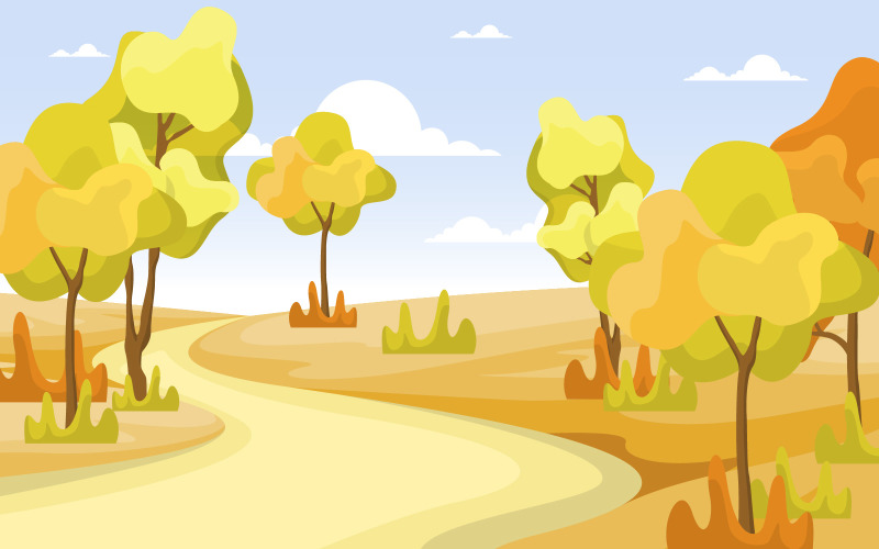 Download Иллюстрация "Fall Season Golden - Illustration" / Fall Season Golden - Illustration - Иллюстрация на тему графика autumn,fall,season,tree,golden,yellow,nature,panoramic,landscape,illustration,vector,background,scene,garden,environment,bright,forest,park,city,art