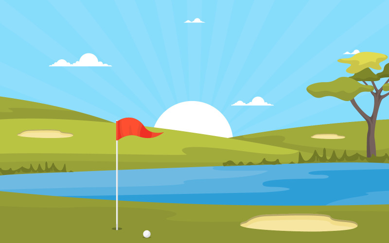 高尔夫球场池塘-光栅插图