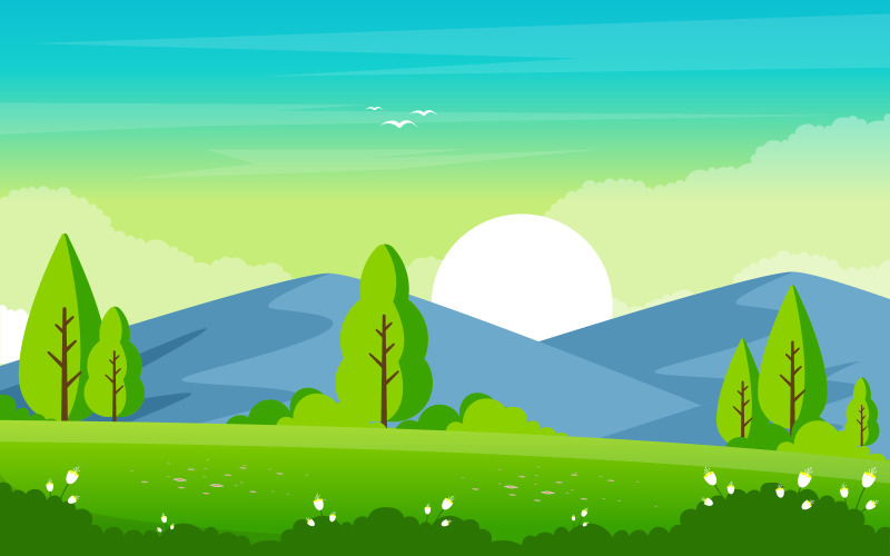 Horská zelená příroda - ilustrace