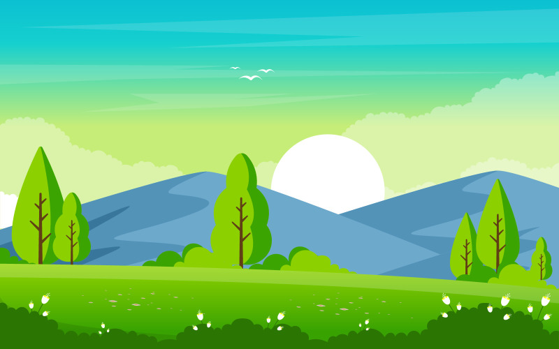 Download Иллюстрация "Mountain Green Nature - Illustration" / Mountain Green Nature - Illustration - Иллюстрация на тему графика summer,mountain,green,nature,field,land,sky,landscape,illustration,vector,lake,snow,background,switzerland,forest,river,bliss,cloud,grass,beautiful