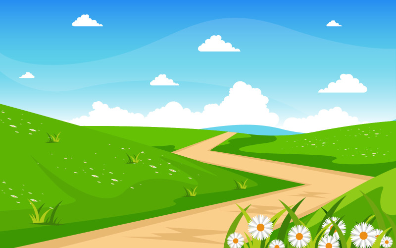Download Иллюстрация "Nature Green Field - Illustration" / Nature Green Field - Illustration - Иллюстрация на тему графика summer,fresh,green,nature,field,land,sky,landscape,illustration,vector,snow,background,forest,river,bliss,cloud,grass,beautiful,european,jungle