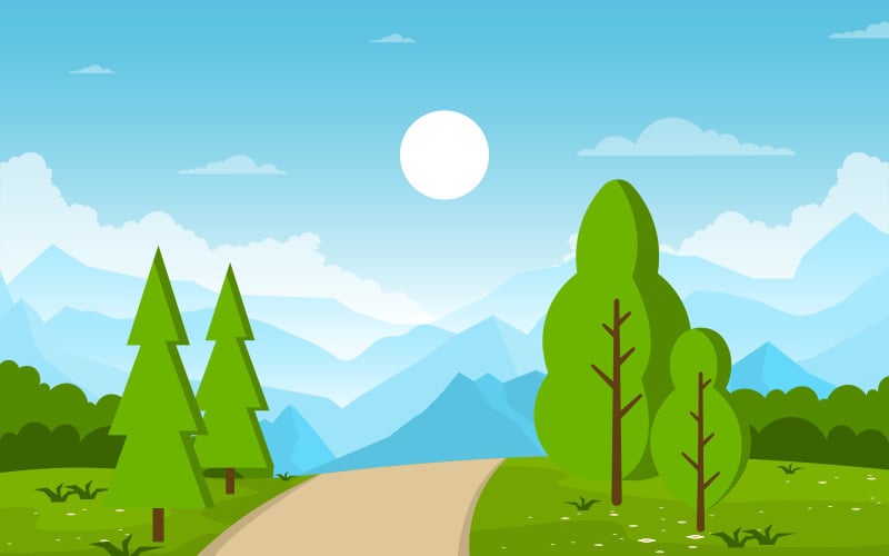 Download Иллюстрация "Nature Green Mountain - Illustration" / Nature Green Mountain - Illustration - Иллюстрация на тему графика summer,mountain,green,nature,field,land,sky,landscape,illustration,vector,lake,snow,background,switzerland,forest,river,bliss,cloud,grass,beautiful